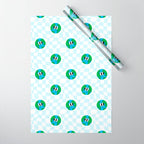 Retro cartoon earth planet checkered pattern Wrapping Paper Gallery Image 1