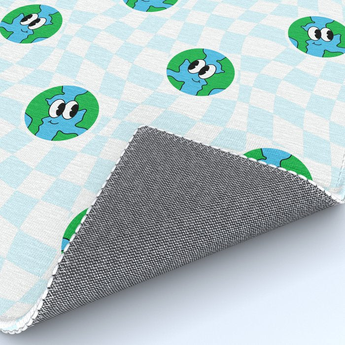 Retro cartoon earth planet checkered pattern Rug Gallery Image 4