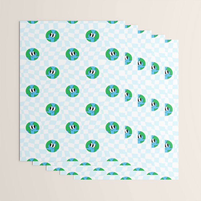 Retro cartoon earth planet checkered pattern Wrapping Paper Gallery Image 3