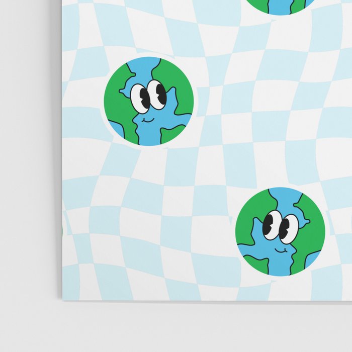 Retro cartoon earth planet checkered pattern Poster Gallery Image 3