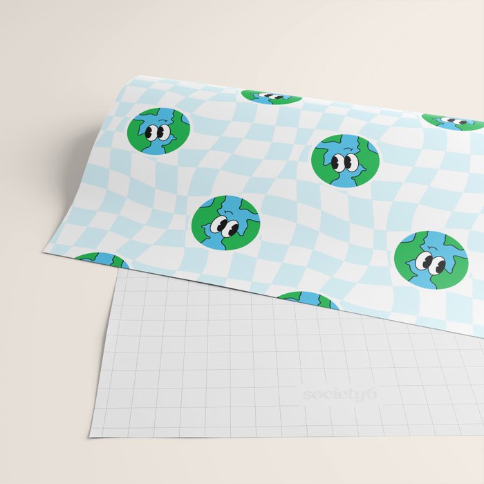 Retro cartoon earth planet checkered pattern Wrapping Paper Gallery Image 2