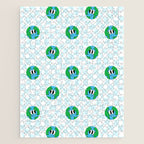 Retro cartoon earth planet checkered pattern Jigsaw Puzzle Gallery Image 1