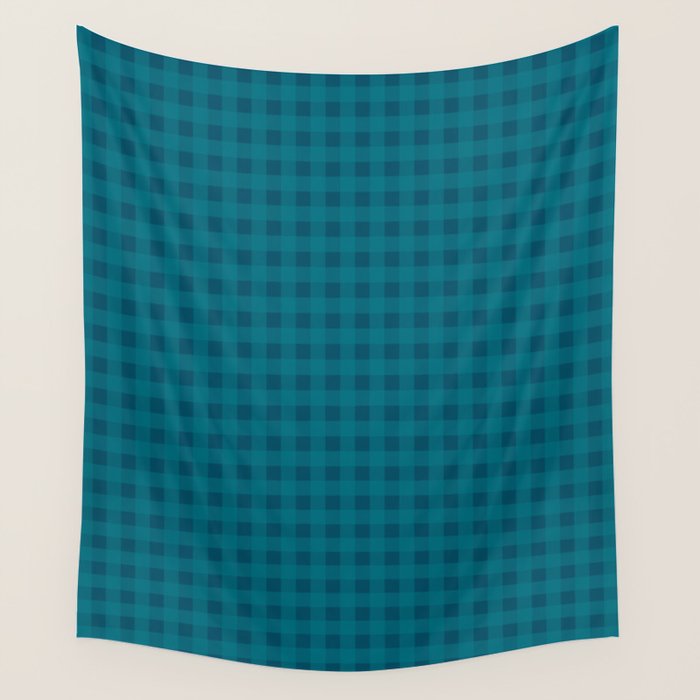 Gingham Check Pattern in Blue Teal Wall Tapestry Gallery Image 4