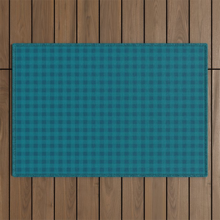 Gingham Check Pattern in Blue Teal Outdoor Rug Gallery Image 1