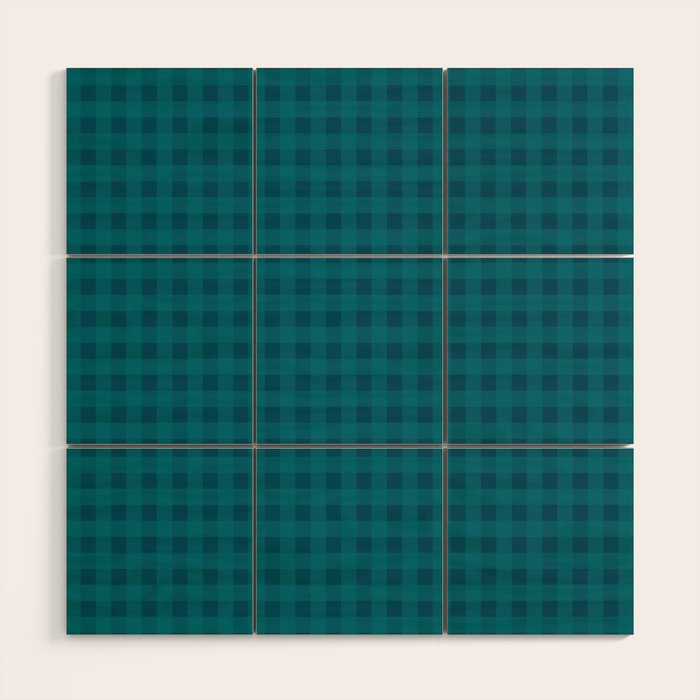 Gingham Check Pattern in Blue Teal Wood Wall Art Gallery Image 1