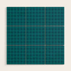Gingham Check Pattern in Blue Teal Wood Wall Art Gallery Image 1