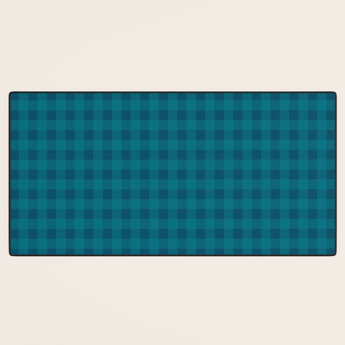 Gingham Check Pattern in Blue Teal Desk Mat Gallery Image 3