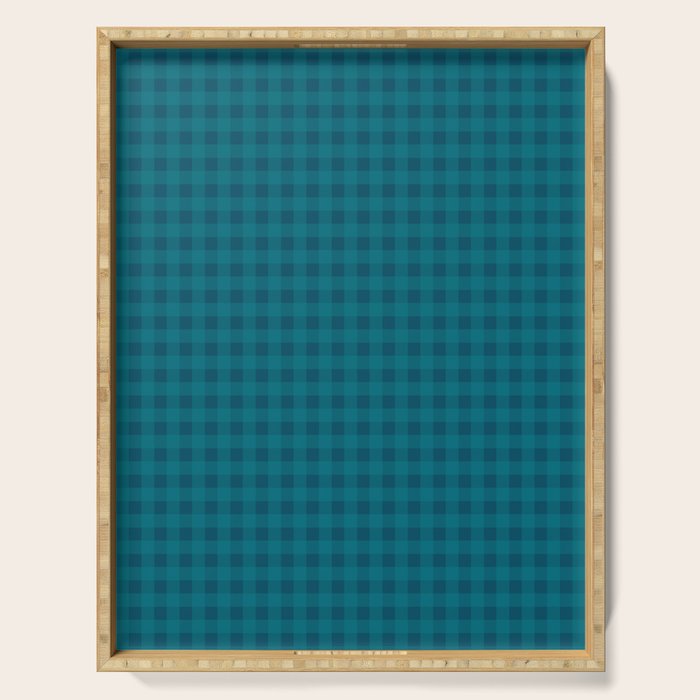 Gingham Check Pattern in Blue Teal Serving Tray Gallery Image 1