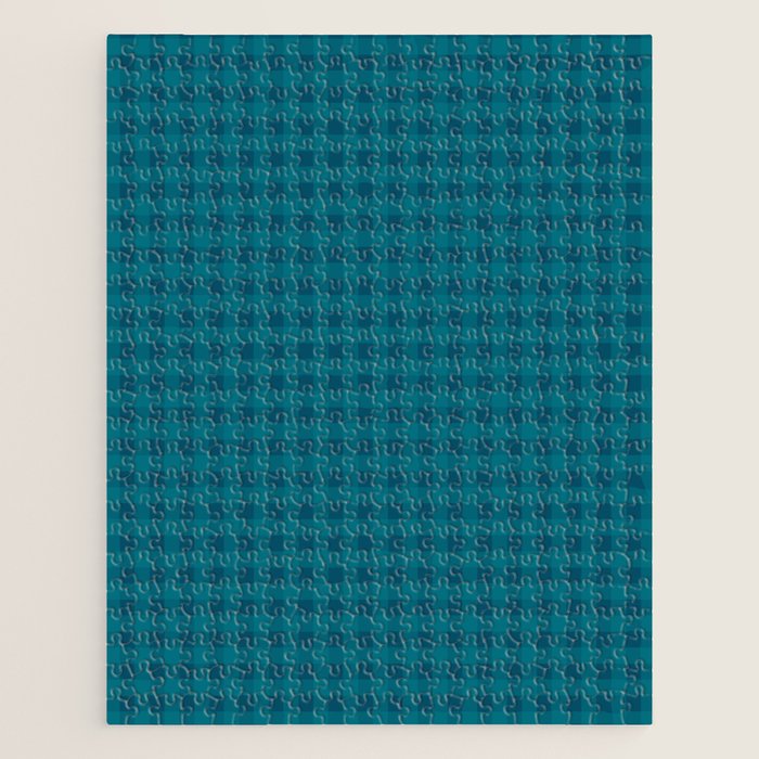 Gingham Check Pattern in Blue Teal Jigsaw Puzzle Gallery Image 1