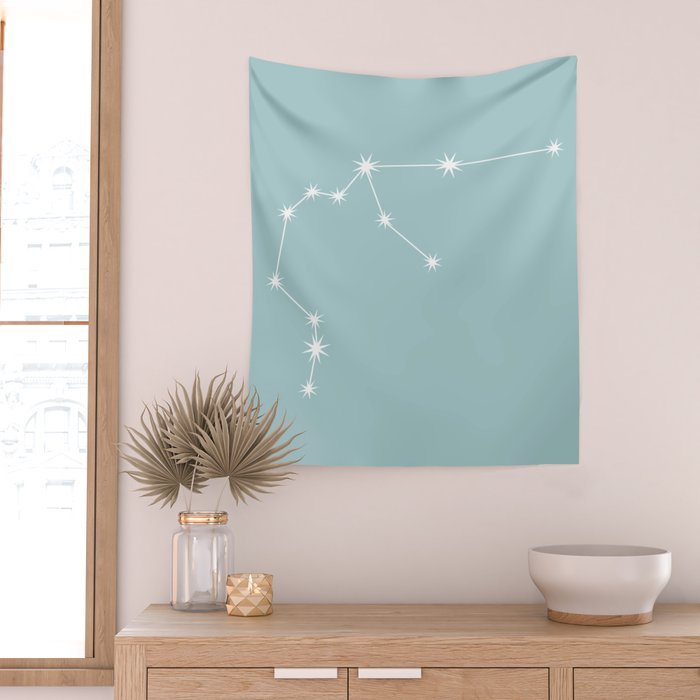 Aquarius Zodiac Star Constellation Line Art Pastel Teal Wall Tapestry Gallery Image 2