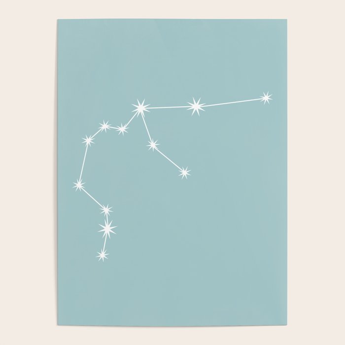 Aquarius Zodiac Star Constellation Line Art Pastel Teal Poster Gallery Image 4