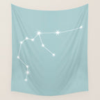 Aquarius Zodiac Star Constellation Line Art Pastel Teal Wall Tapestry Gallery Image 4