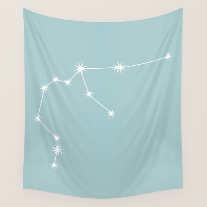 Aquarius Zodiac Star Constellation Line Art Pastel Teal Wall Tapestry Gallery Image 4