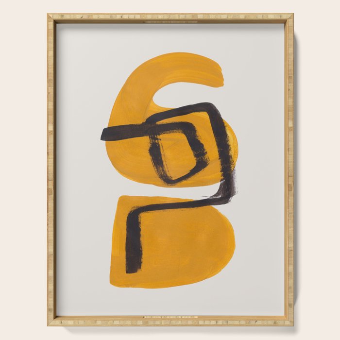 Funky Strange Mid Century Modern Minimalist Art Yellow Black Abstract Pattern by Ejaaz Haniff Serving Tray Gallery Image 1