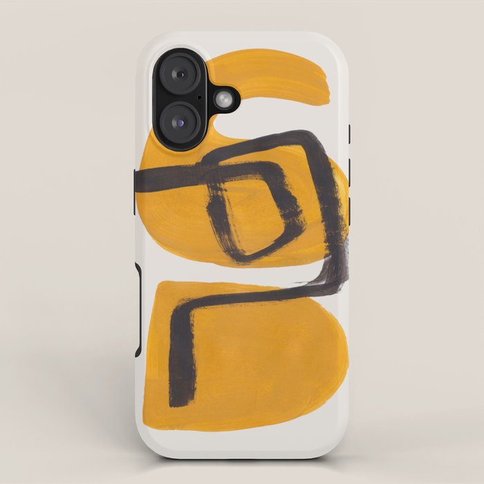 Funky Strange Mid Century Modern Minimalist Art Yellow Black Abstract Pattern by Ejaaz Haniff iPhone Case Gallery Image 1