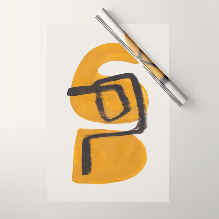 Funky Strange Mid Century Modern Minimalist Art Yellow Black Abstract Pattern by Ejaaz Haniff Wrapping Paper Gallery Image 1