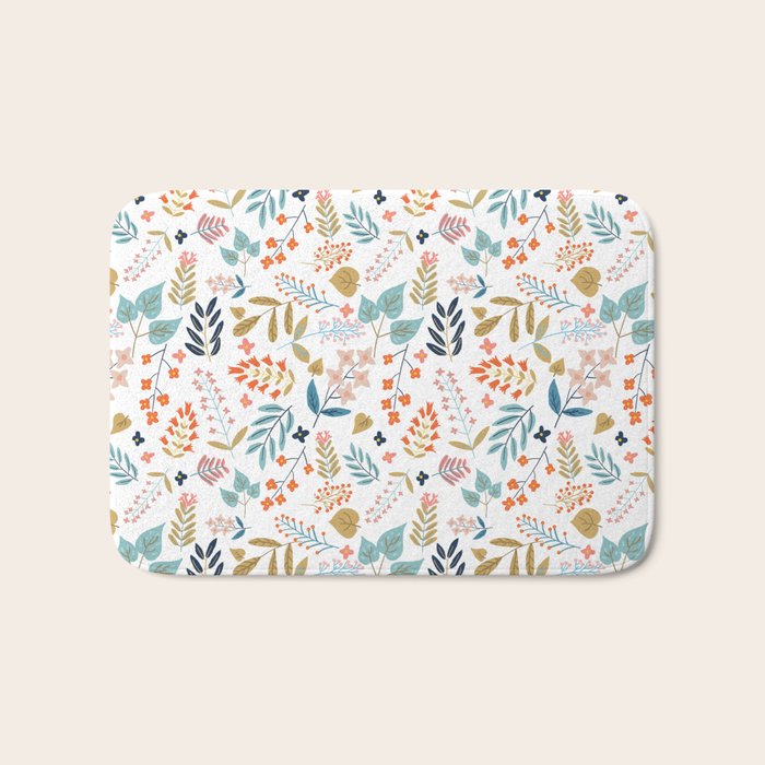 Botanical Harmony | Floral Vintage Plants Colorful Leaves | Autumn Spring Nature Bohemian Chic Bath Mat Gallery Image 1