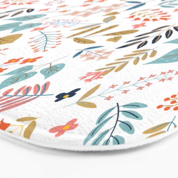 Botanical Harmony | Floral Vintage Plants Colorful Leaves | Autumn Spring Nature Bohemian Chic Bath Mat Gallery Image 3