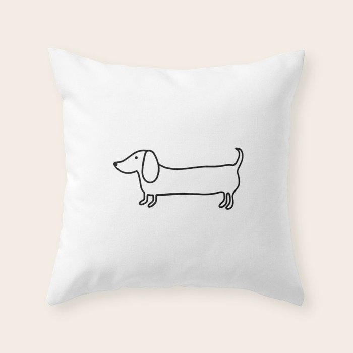 Simple dachshund black drawing Throw Pillow Gallery Image 6