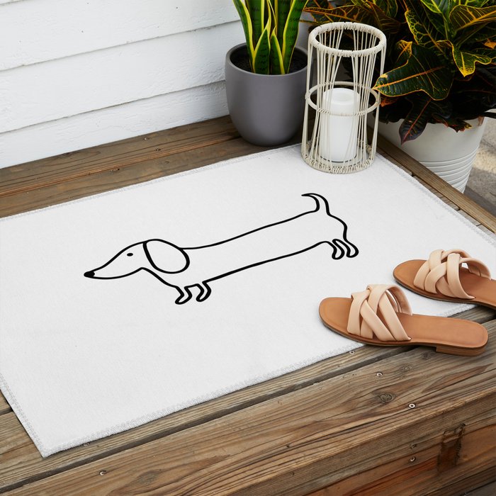 Simple dachshund black drawing Outdoor Rug Gallery Image 2