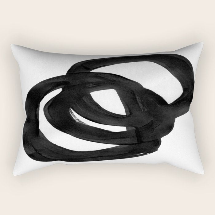 Black & White Minimalist Ink Tribal Mid Century Pattern Dark Painting Pattern Rectangular Pillow Gallery Image 1