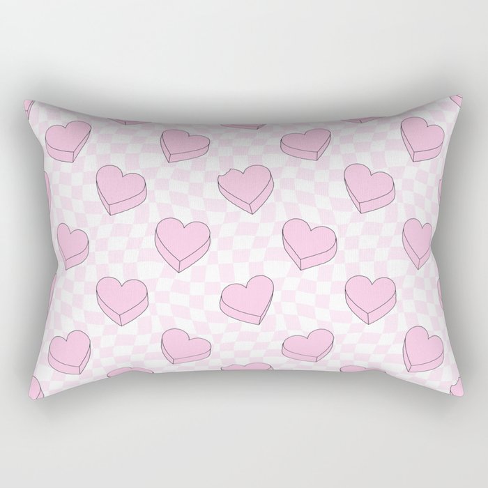 Pink love heart candy checkered pattern Rectangular Pillow Gallery Image 1