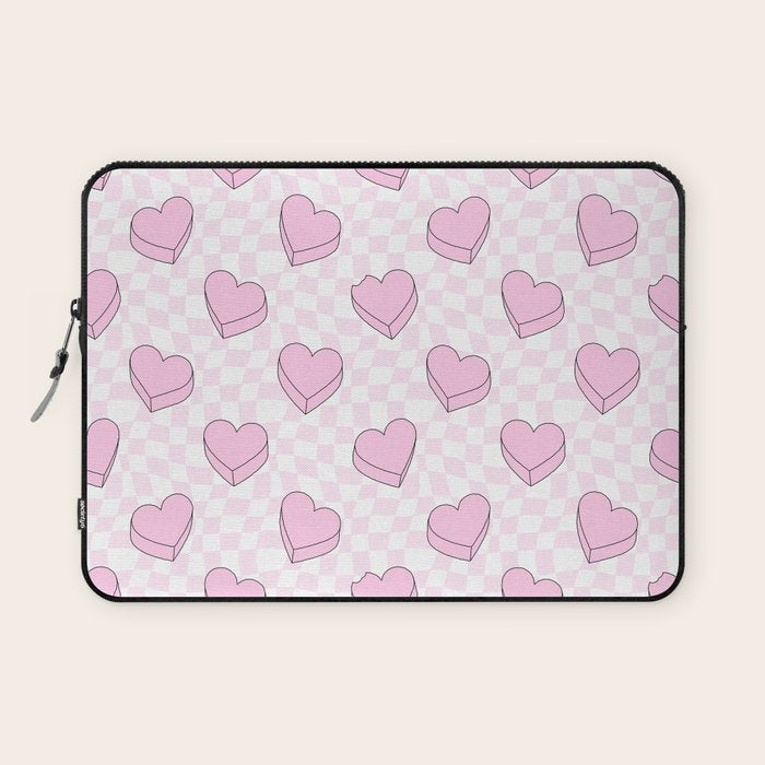 Pink love heart candy checkered pattern Laptop Sleeve Gallery Image 1