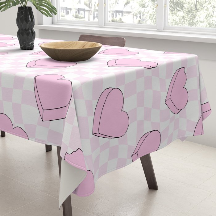 Pink love heart candy checkered pattern Tablecloth Gallery Image 3