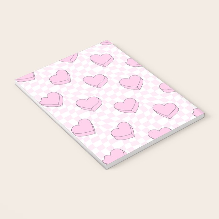 Pink love heart candy checkered pattern Notebook Gallery Image 3
