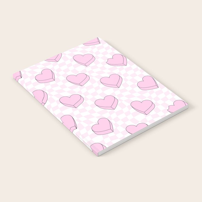 Pink love heart candy checkered pattern Notebook Gallery Image 2