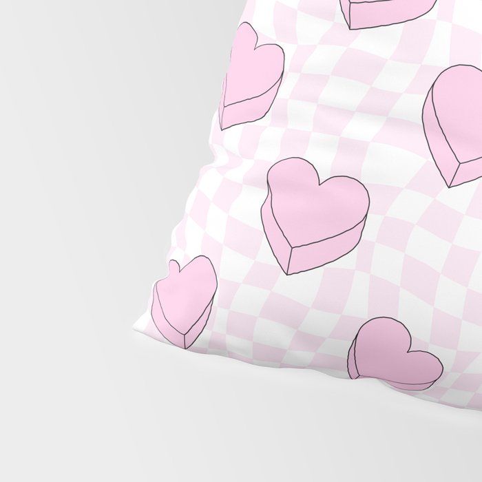 Pink love heart candy checkered pattern Pillow Sham Gallery Image 4