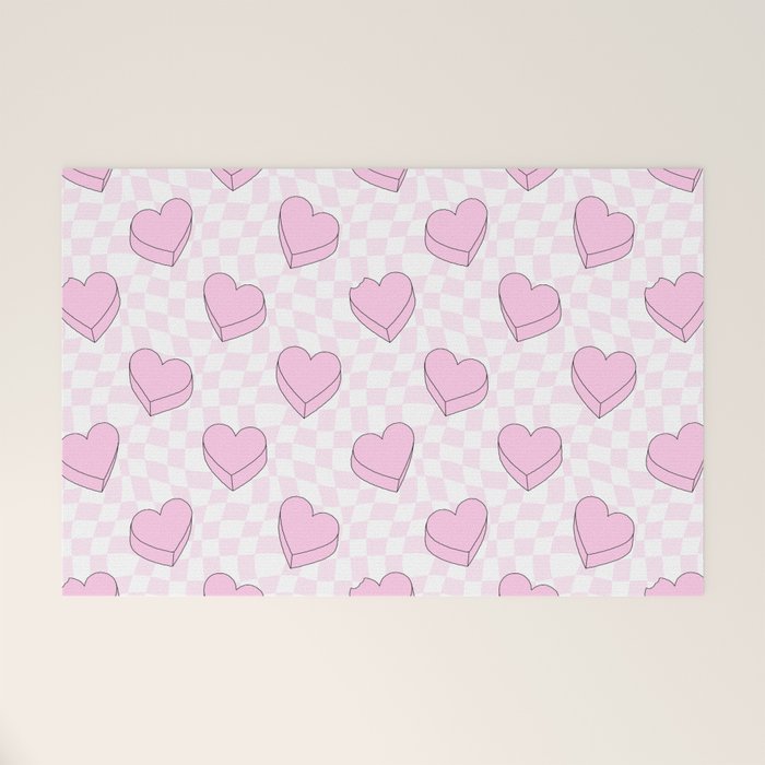 Pink love heart candy checkered pattern Welcome Mat Gallery Image 1