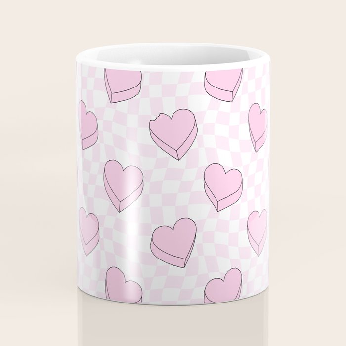 Pink love heart candy checkered pattern Coffee Mug Gallery Image 4