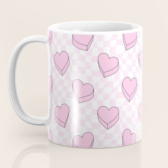 Pink love heart candy checkered pattern Coffee Mug Gallery Image 3