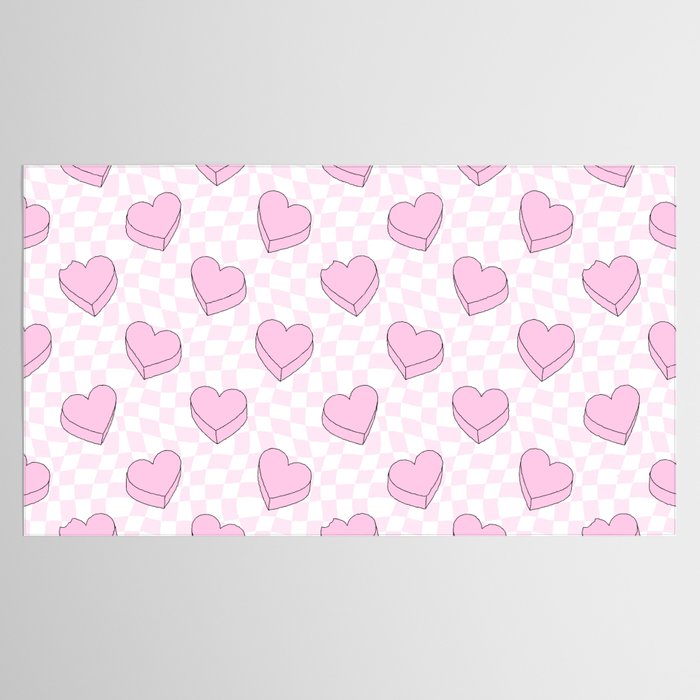 Pink love heart candy checkered pattern Tablecloth Gallery Image 2