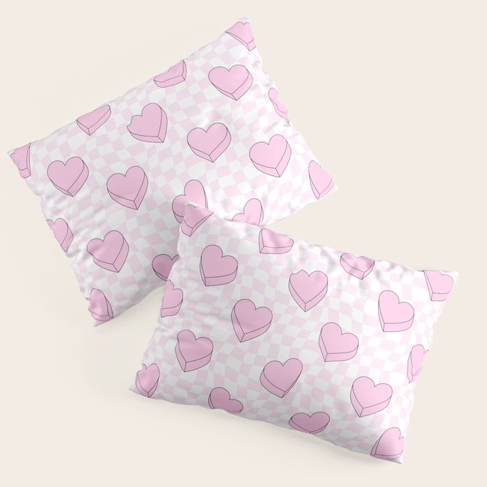 Pink love heart candy checkered pattern Pillow Sham Gallery Image 3