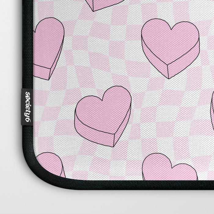 Pink love heart candy checkered pattern Laptop Sleeve Gallery Image 3