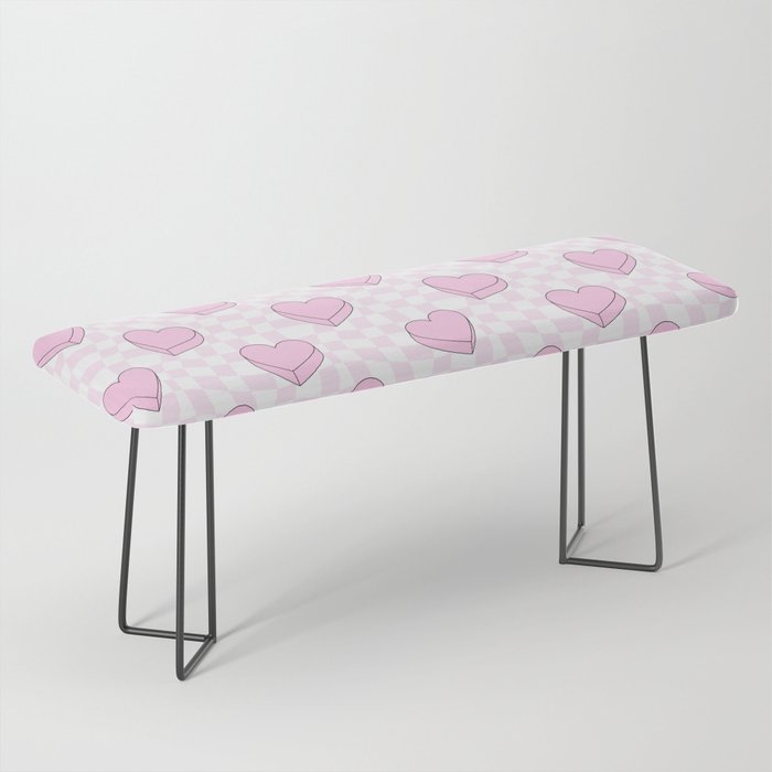 Pink love heart candy checkered pattern Bench Gallery Image 1