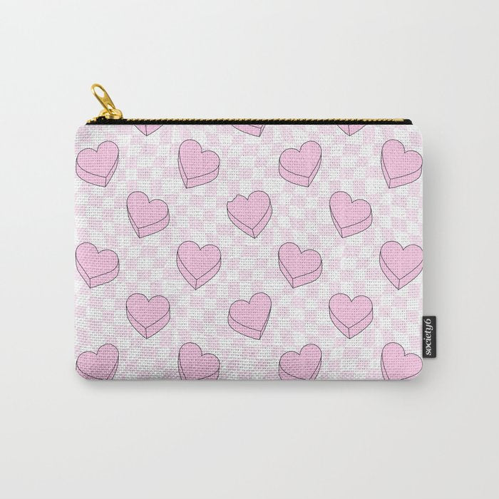 Pink love heart candy checkered pattern Carry All Pouch Gallery Image 1