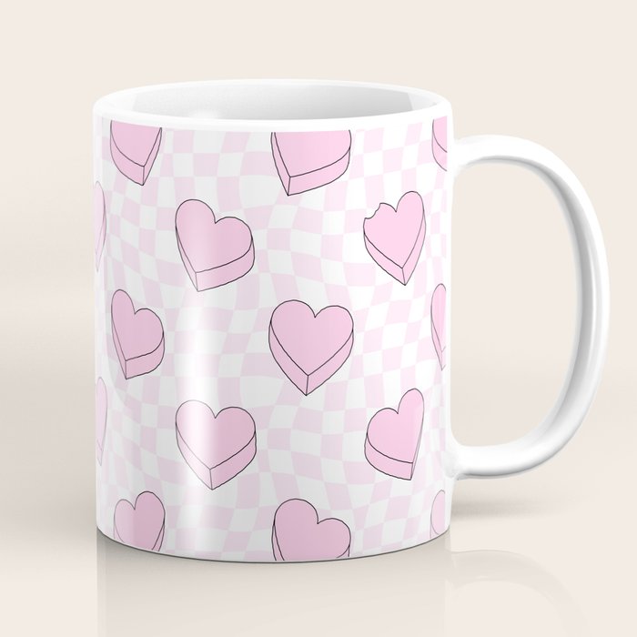 Pink love heart candy checkered pattern Coffee Mug Gallery Image 1
