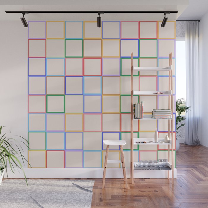 Pastel Color Square Pattern Checkered Wall Mural Gallery Image 1