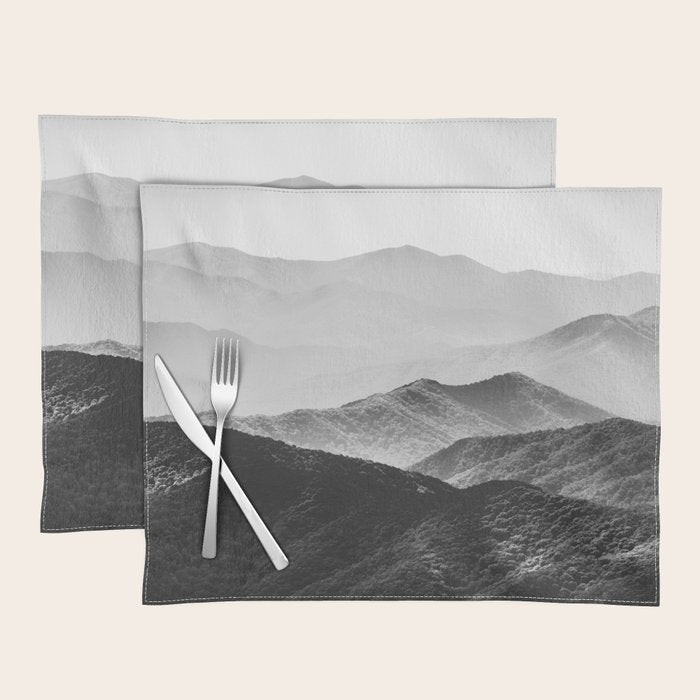 Glimpse - Black and White Mountains Landscape Nature Photography Placemat Gallery Image 1