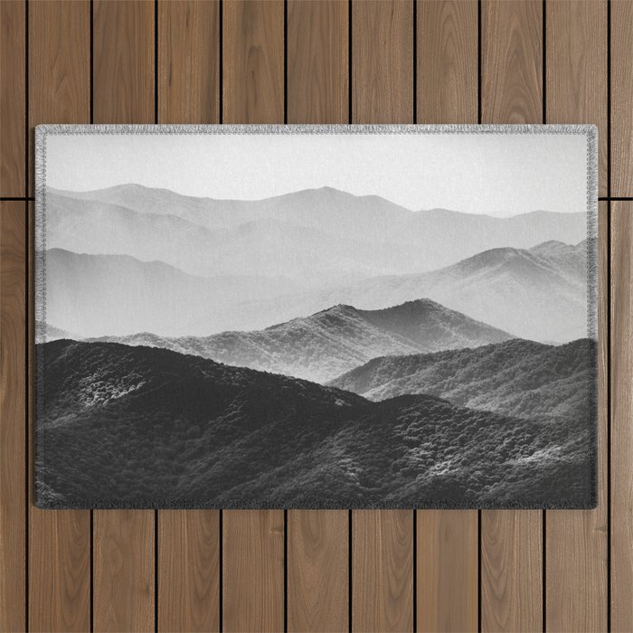 Glimpse - Black and White Mountains Landscape Nature Photography Outdoor Rug Gallery Image 1