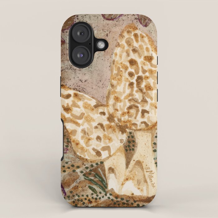 Little Morel Mushrooms in Warm Brown iPhone Case Gallery Image 1