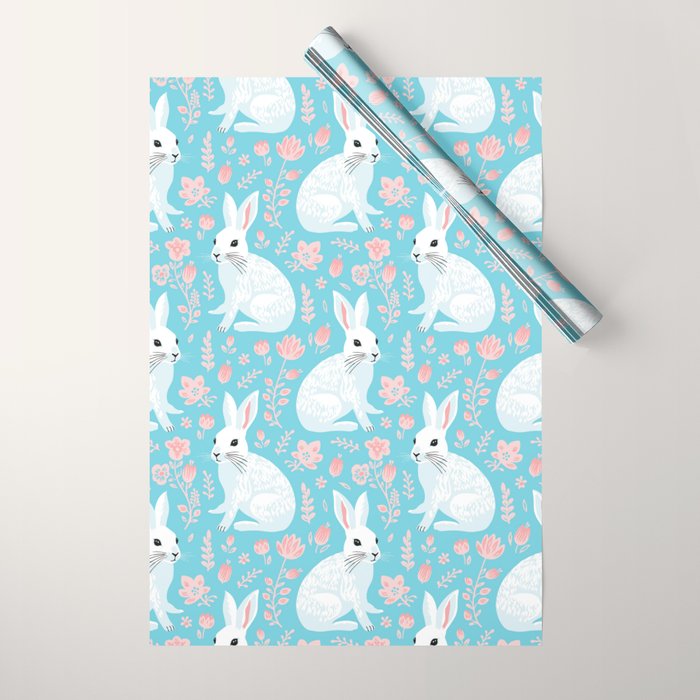 Vintage flower rabbit spring art pattern Wrapping Paper Gallery Image 1