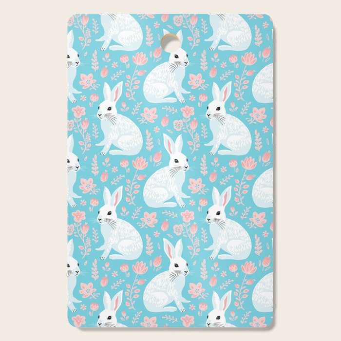 Vintage flower rabbit spring art pattern Cutting Board Gallery Image 1