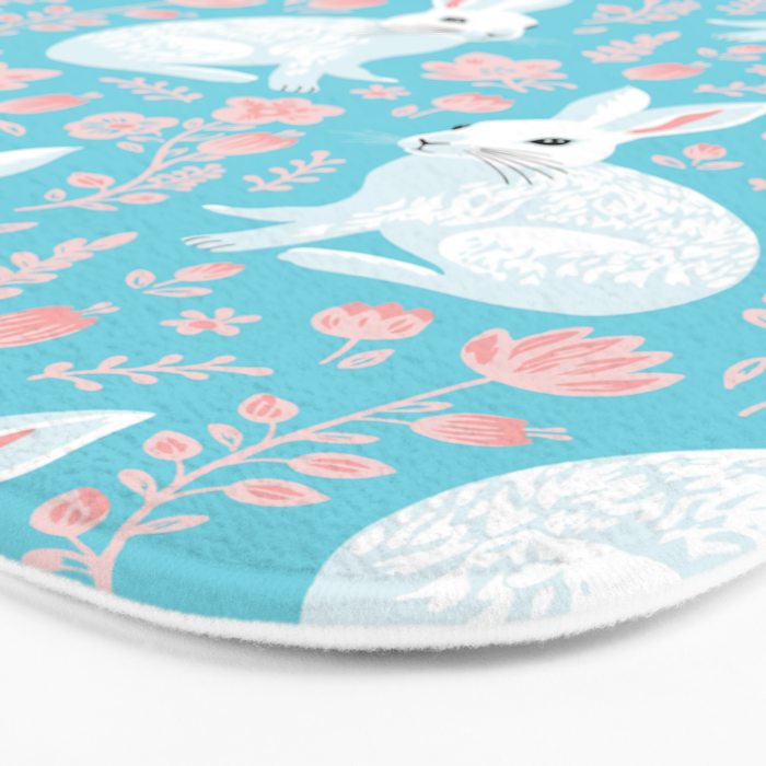 Vintage flower rabbit spring art pattern Bath Mat Gallery Image 3