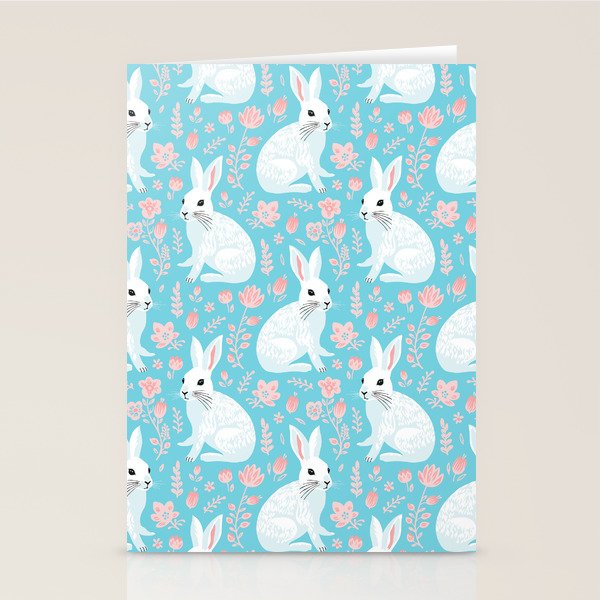 Vintage flower rabbit spring art pattern Stationery Card Gallery Image 2