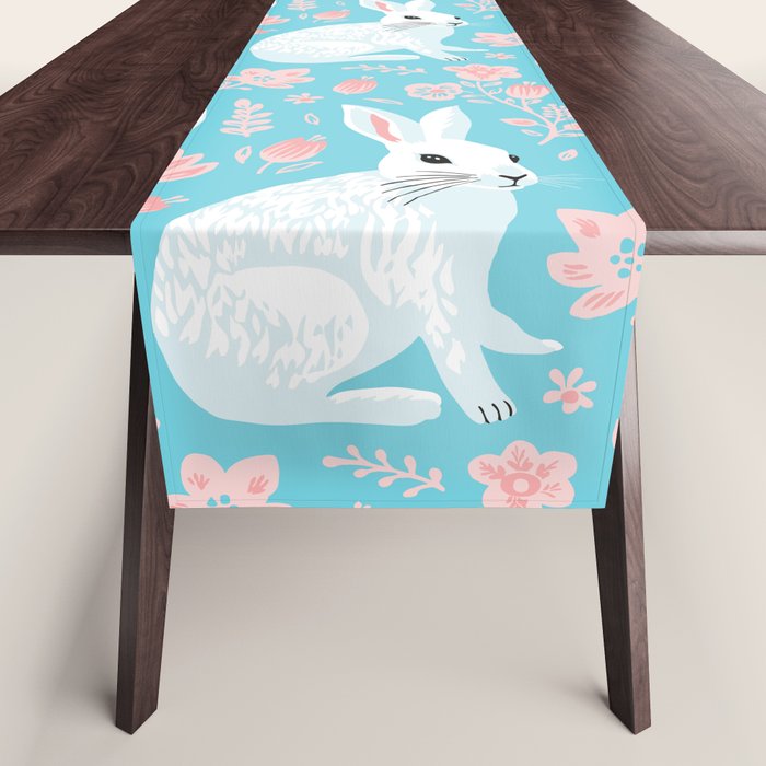 Vintage flower rabbit spring art pattern Table Runner Gallery Image 1