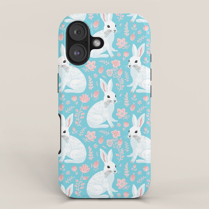Vintage flower rabbit spring art pattern iPhone Case Gallery Image 1